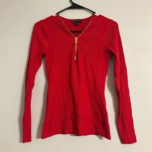 INC International Concepts red Quarter Zip Long Sleeve Top Size M